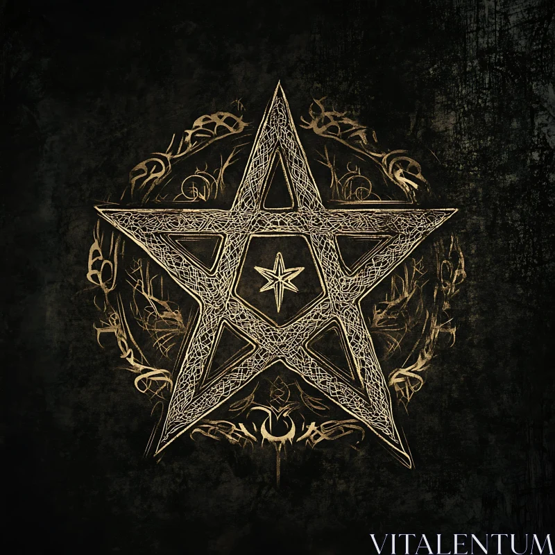 Ornate Pentagram Design on Black Canvas AI Image