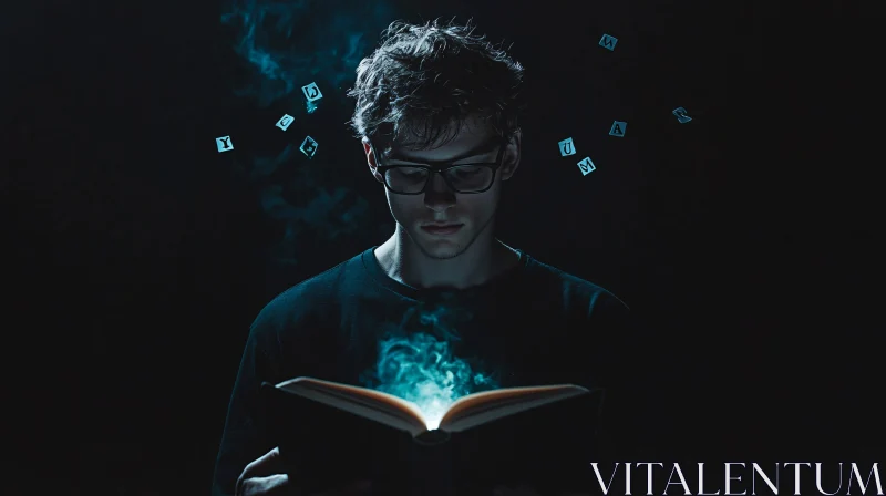 AI ART Mystical Reader with Glowing Book