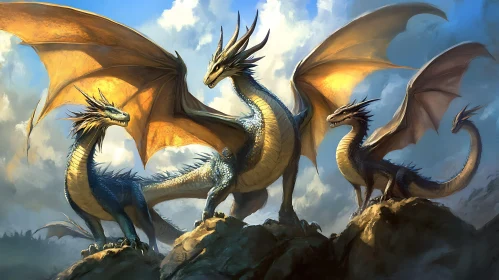 Fantasy Dragons with Spreading Wings