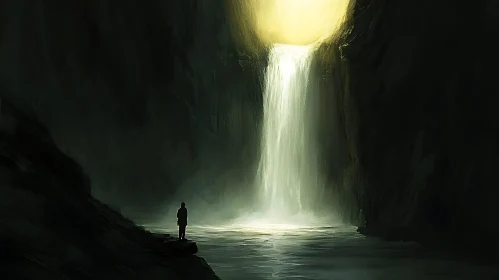 Silhouette at Waterfall Fine Art Print