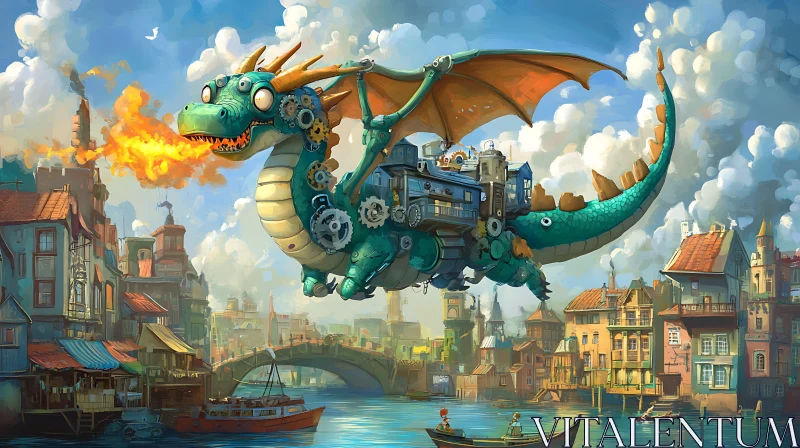 AI ART Mechanical Dragon in Urban Fantasy