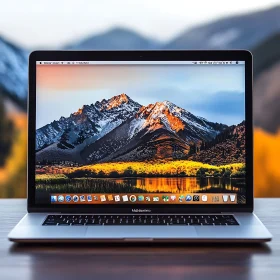 Laptop with Mountain and Lake Reflection