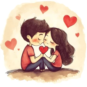 Cartoon Illustration of a Romantic Couple