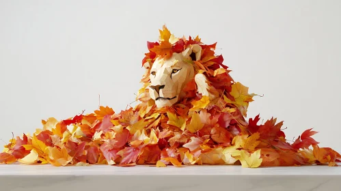 Paper Lion with Fall Foliage