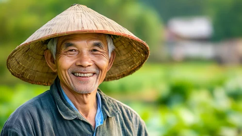 Elderly Man with Conical Hat Smiling