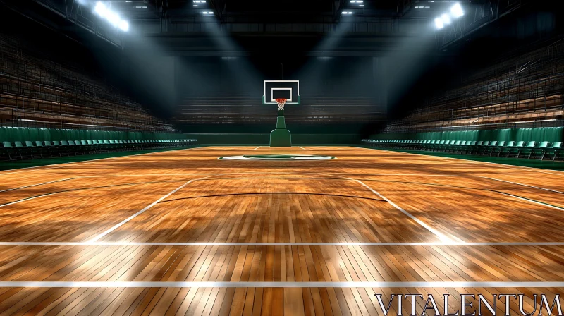 Indoor Basketball Arena with Wooden Floor AI Image