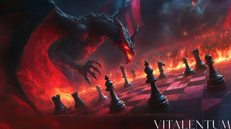 AI ART Chessboard of Fire: A Dragon's Strategy