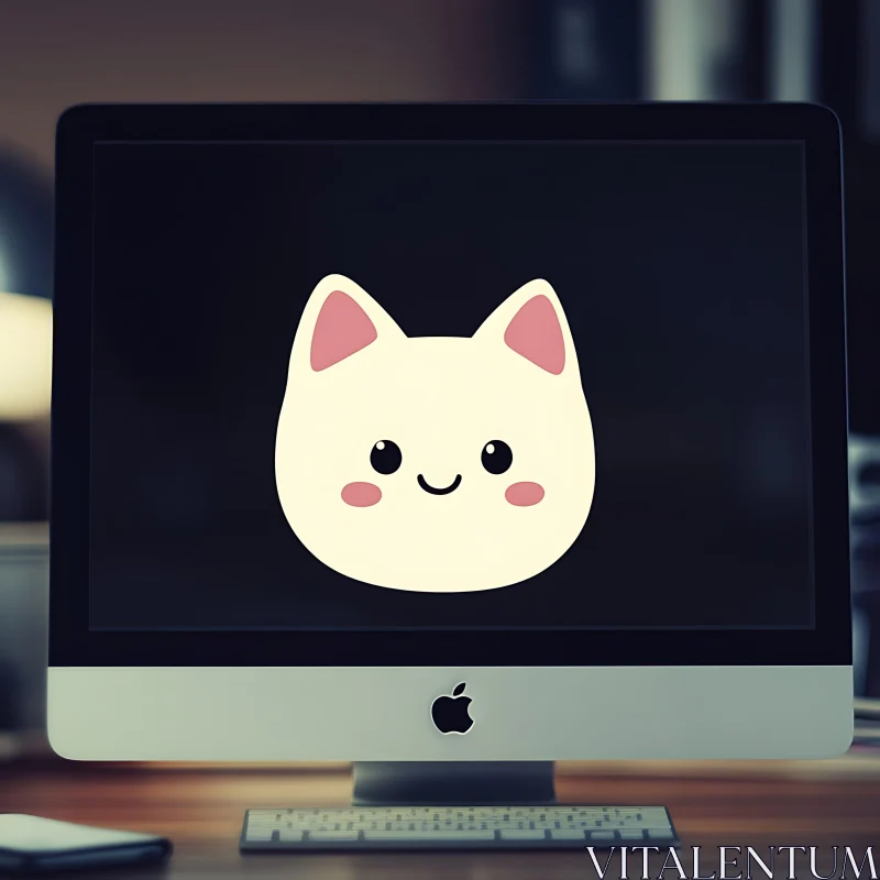 Adorable Cat Illustration on Desktop AI Image