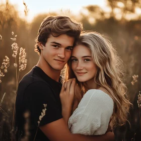 Sunlit Embrace: Young Love in the Field