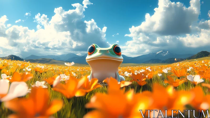 Serene Meadow with Frog AI Image