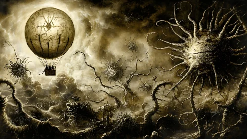 Floating Balloon Amidst Tentacled Orbs