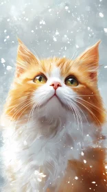 Fluffy Cat Portrait with Snowflakes