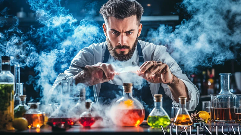 Concentrated Scientist Mixing Liquids with Precision AI Image