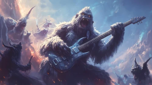 Monster Gorilla Rocking Guitar in Haze