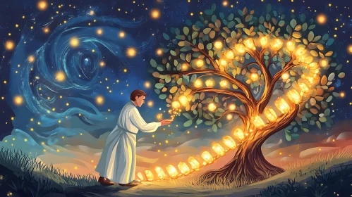 Magical Lantern Tree Art Print