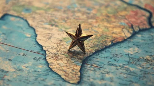 Vintage Map with Golden Star