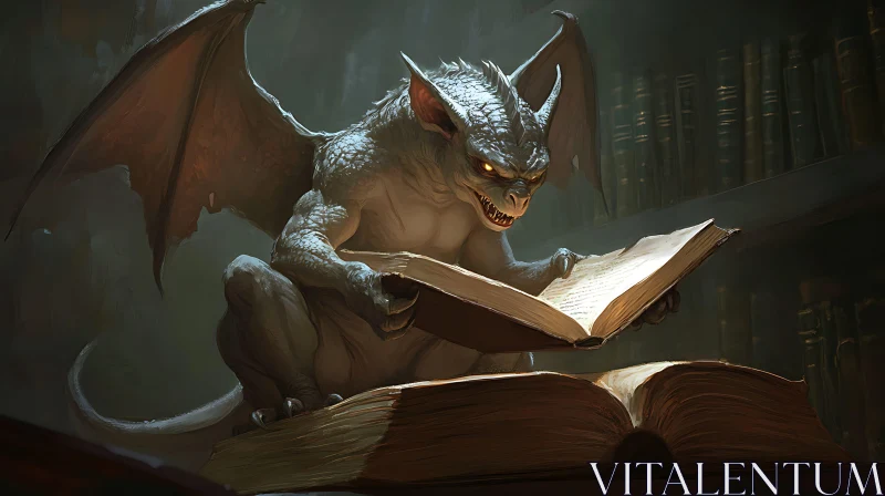 Scholarly Gargoyle in Library AI Image