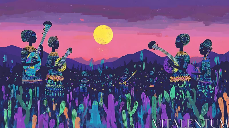 Desert Musicians at Dusk Painting AI Image