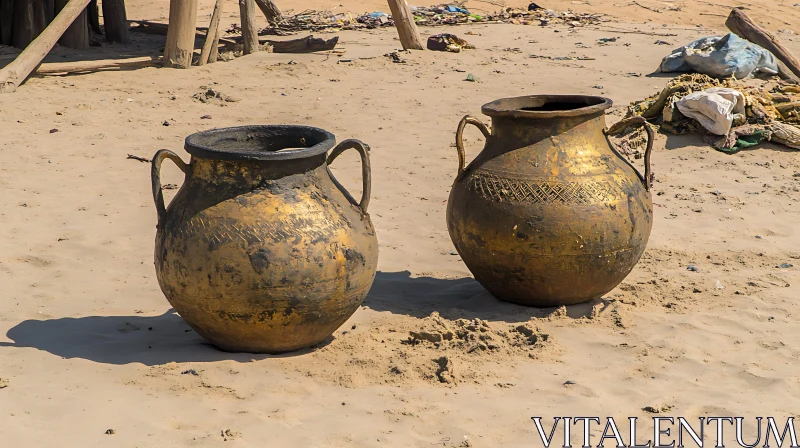 Earthenware Pots by the Sea AI Image