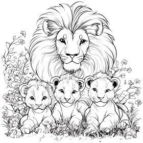 Lion and Cubs Illustration