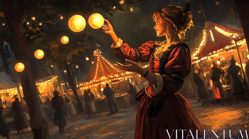 AI ART Woman with Orbs at Night Festival