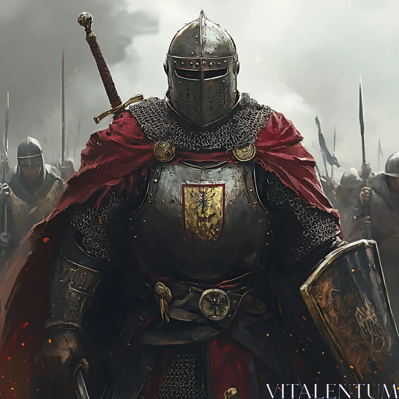 AI ART Armored Knight with Sword and Army