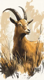 Stylized Goat Artwork in Earthy Tones