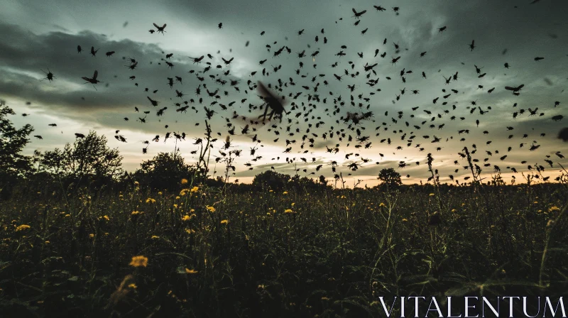 Field of Insects at Dusk AI Image