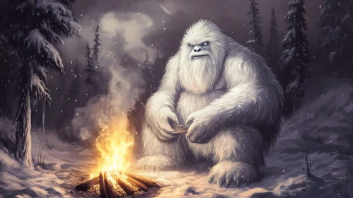 Winter Yeti Warming by Fire