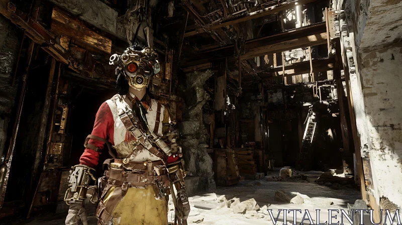 AI ART Masked Figure in Industrial Decay