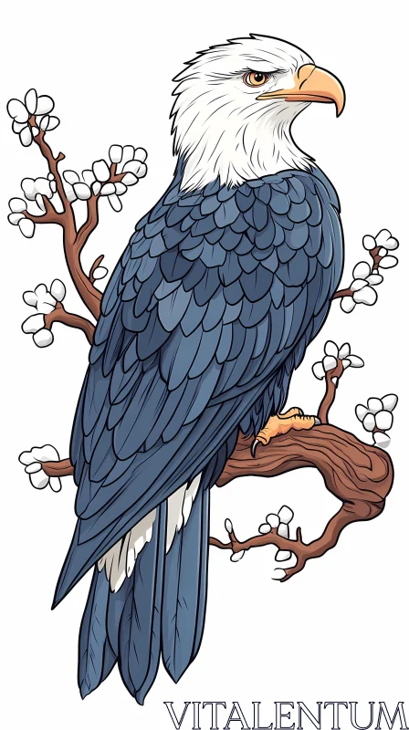 Eagle on Branch with Blossoms AI Image