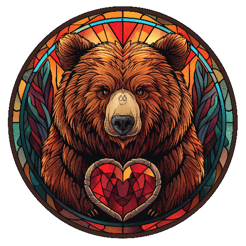 Brown Bear in Stained Glass Window Artwork POD Design