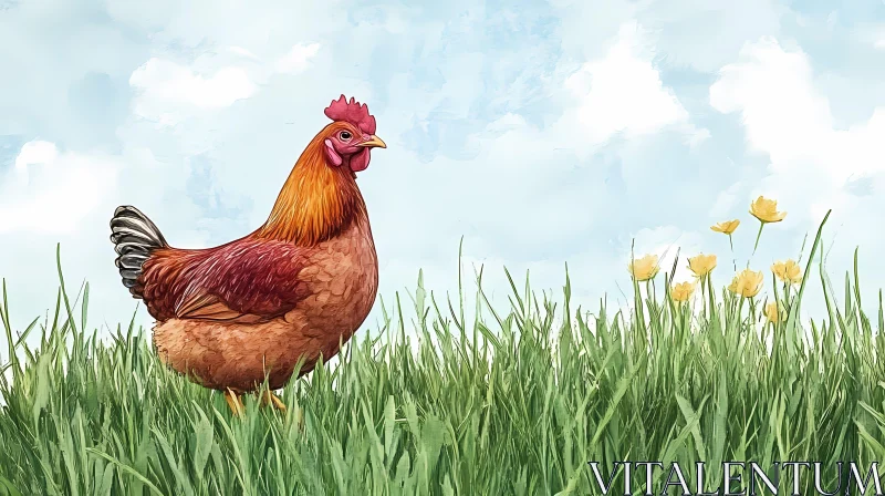 Pastoral Chicken Illustration AI Image