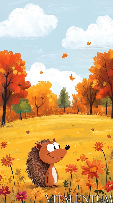 AI ART Cheerful Hedgehog Artwork Amidst Fall Colors