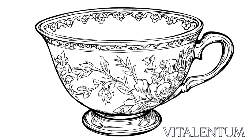 Vintage Teacup with Floral Design Drawing AI Image