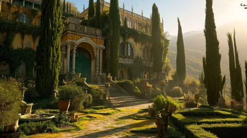 Captivating Mansion Landscape with Lush Garden | Architectural Marvel