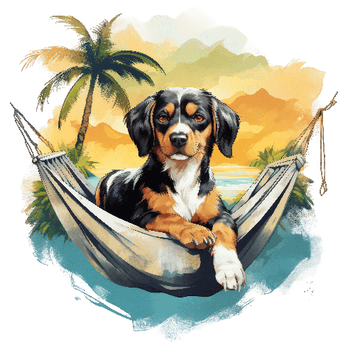 POD Design Cartoon Dog Relaxing in Hammock Amidst Nature