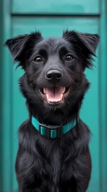 Happy Black Dog with Collar