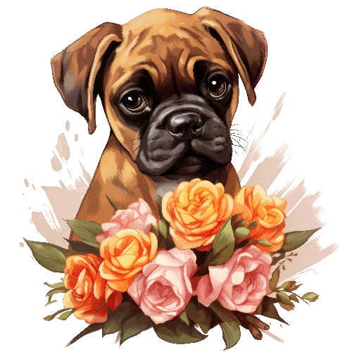 Charming Boxer Puppy Cartoon with Rose Wreath for T-Shirt Printing POD Design