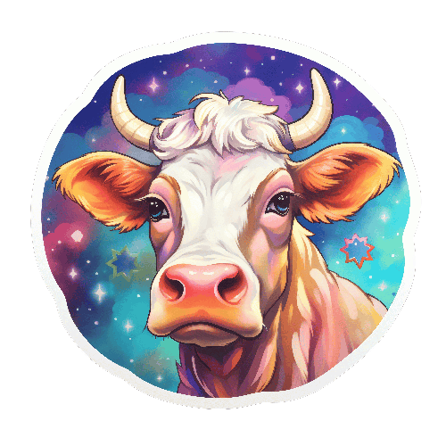 Cute Cartoon Cow Under Starry Night Sky - Adorable Animal Art