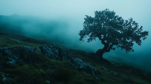 Foggy Tree on a Hill