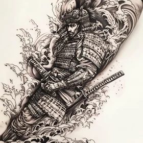 Monochrome Samurai Tattoo Design