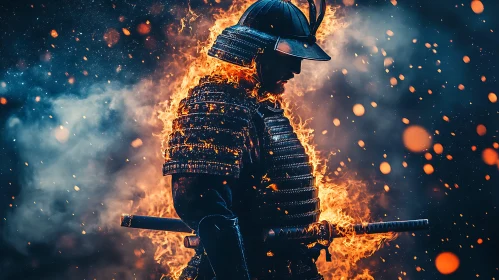 Samurai Ablaze: A Warrior's Fiery Stance