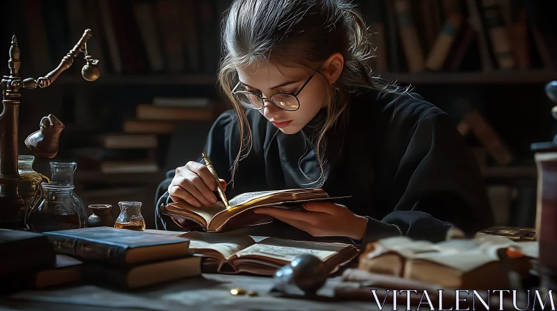 Vintage Woman Writing AI Image