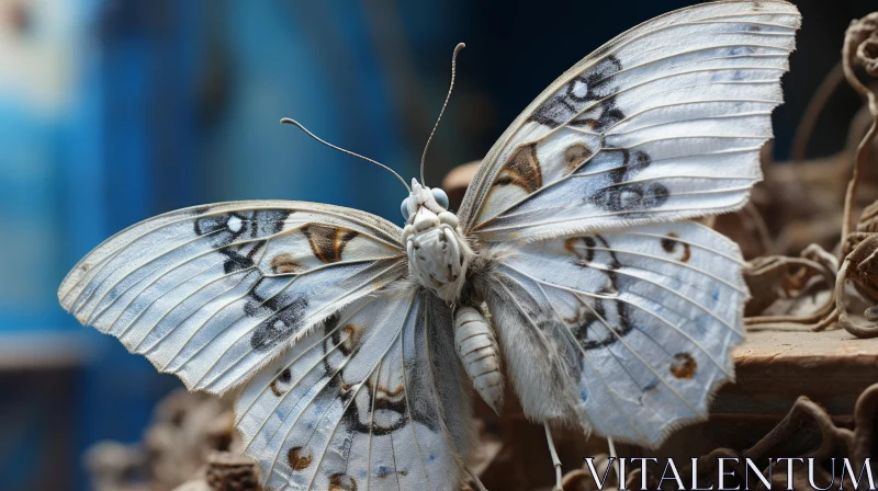 Ethereal White Butterfly with Blue Wings and Silver Highlights AI Image