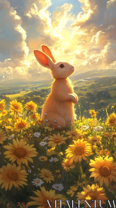 AI ART Sunlit Bunny and Sunflowers