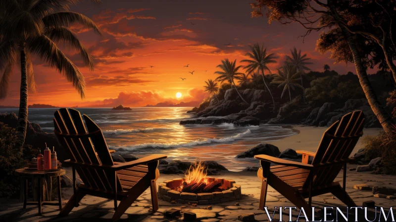 Peaceful Seascape with Rockers and Fire Pit Artwork AI Image