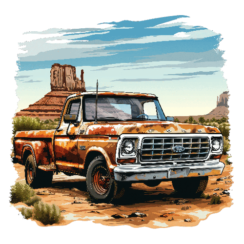 Retro Truck and Rock Formation in Desert Landscape POD Design