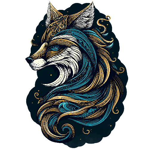 POD Design Stylized Fox T-Shirt Design with Ornate Patterns