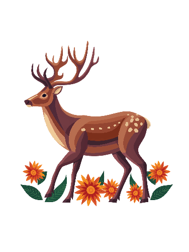 POD Design Tranquil Deer Scene with Orange Blooms on a Transparent Background